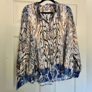 Chico's Exotic Blue and Brown Patterned Top